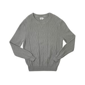 7 Diamonds Sweater Men L Large Grey Heavy Cable Knit Cotton Crew Jumper Pullover